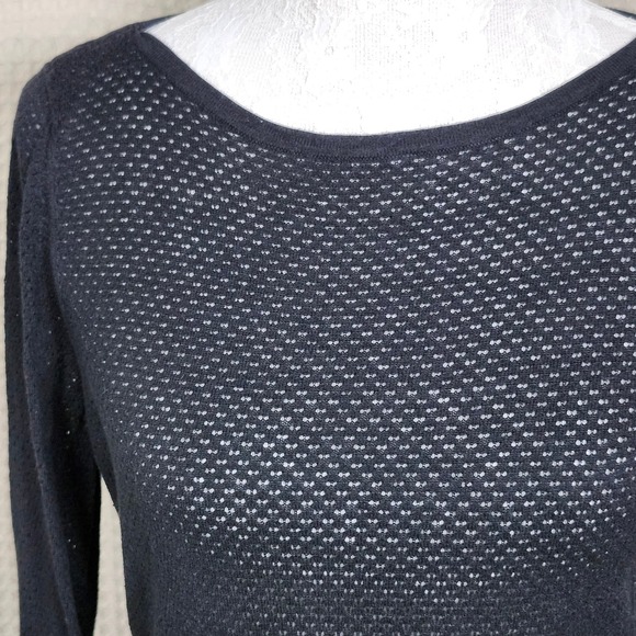 J. McLaughlin Navy Blue Knit Mesh Boat Neck Long Sleeve Top Women's Size M - Picture 2 of 7